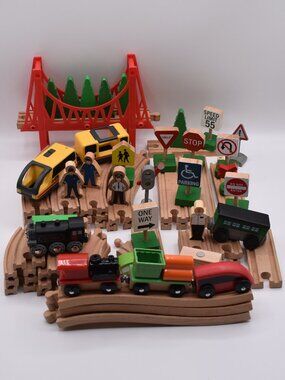 Lot of over 50 TRACK LOT Curves Ramps Straights Ascending Wooden Railway Trains